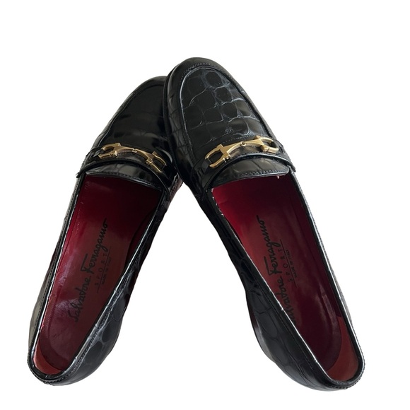 Salvatore Ferragamo Crocodile Embossed Gancini Bit Loafers - Women’s Size 7 - Picture 3 of 7